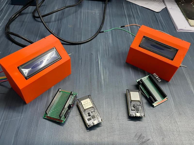 LoRa Text Terminal case with 16x2 LCD display and helix antenna slot.