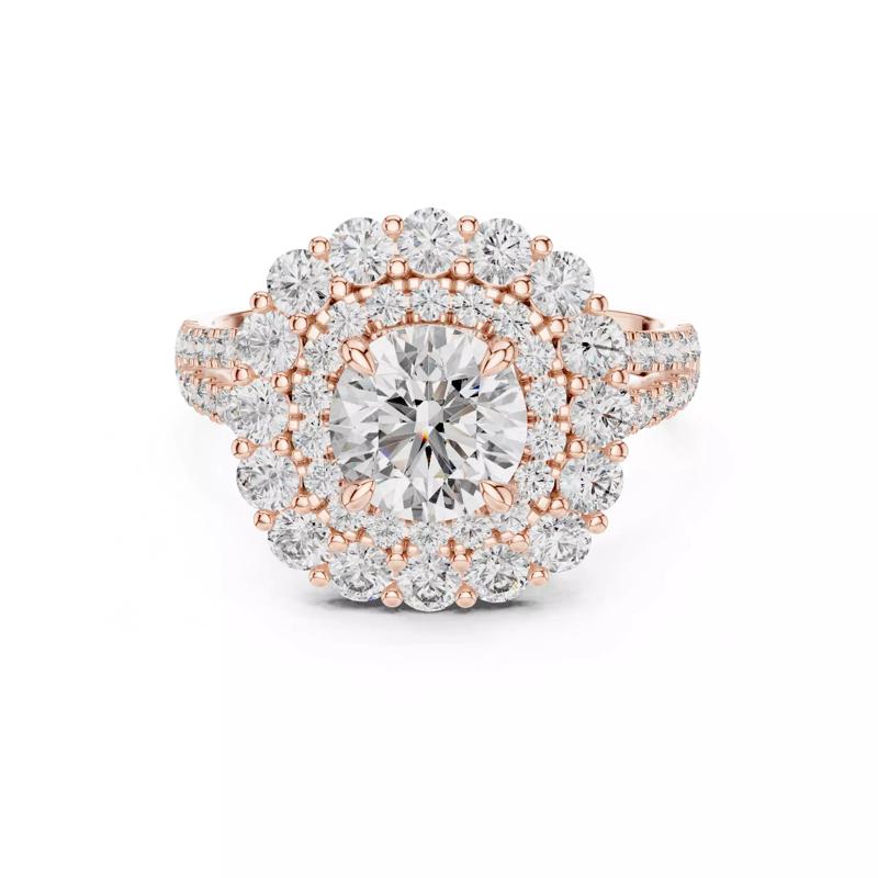 Split Shank Round Cut Double Halo Engagement Ring 3DM STL Video