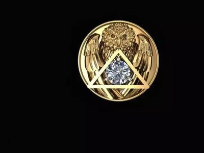 Illuminati All Seeing Eye Pyramid Owl  DIAMOND ring