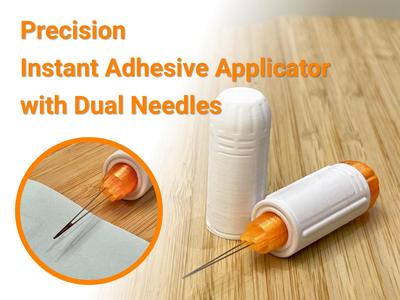 Precision instant adhesive applicator dual needles