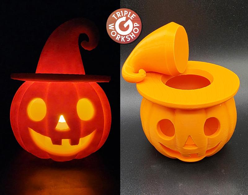 Witch Jack-o-Lantern w/Lid LED Tea Light Holder