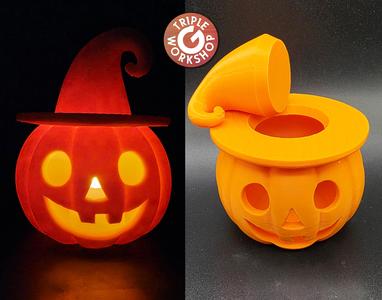 Witch Jack-o-Lantern w/Lid LED Tea Light Holder