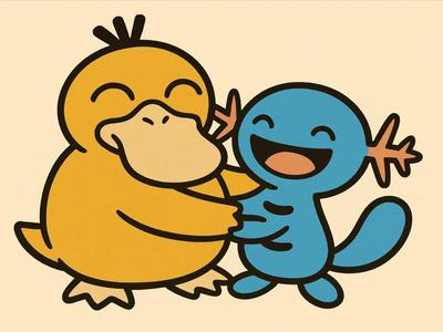 Pokemon_Psyduck_wooper_hugging
