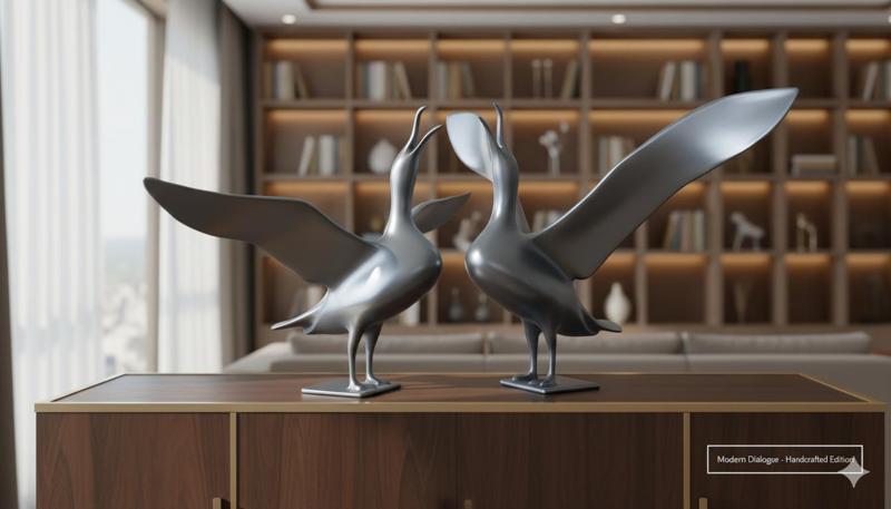 Dynamic Rooster Figure Set of Two | Mirror Reflection Contemporary Art Sculpture 3D Model