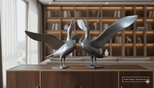 Dynamic Rooster Figure Set of Two | Mirror Reflection Contemporary Art Sculpture 3D Model