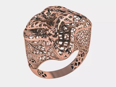 Geometric Wire Mesh Flower Plain gold ring