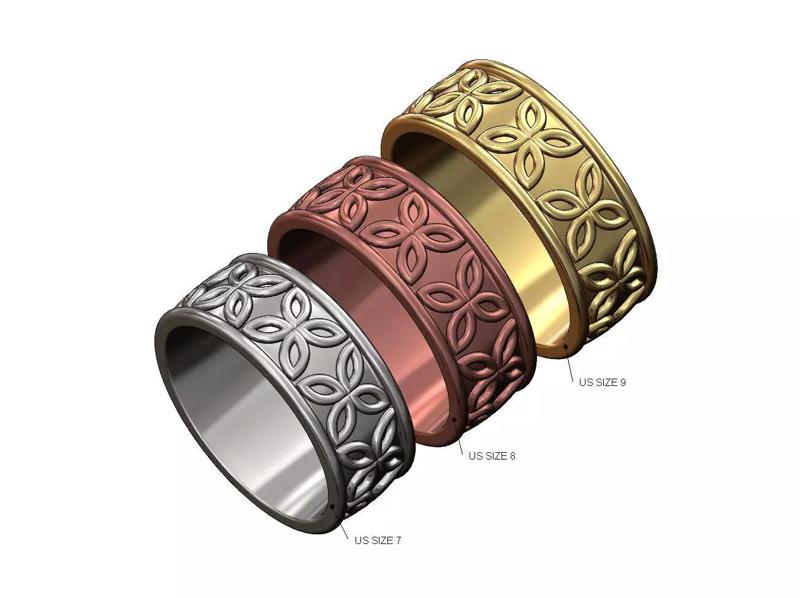 Celtic flower wide cigar band US sizes 7 8 9