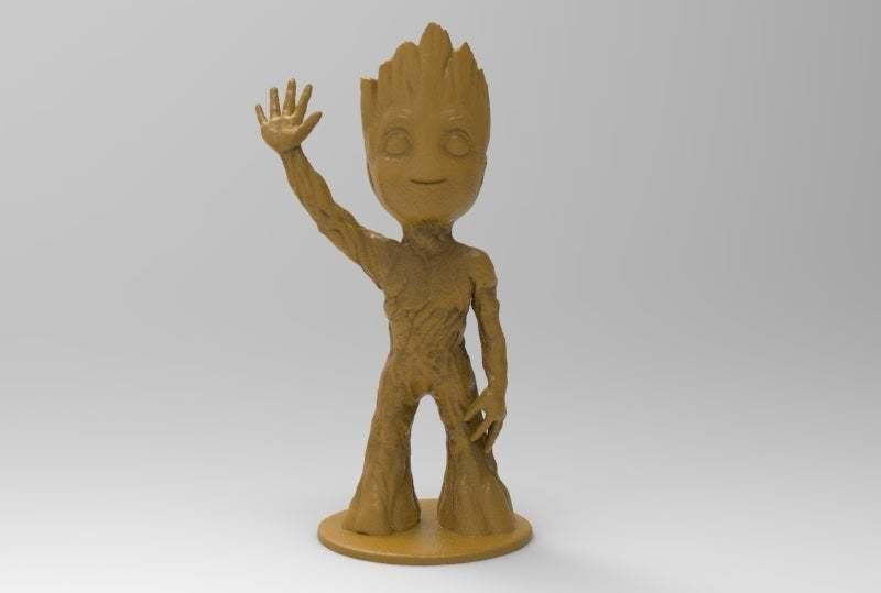baby groot w hand touching leg