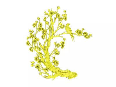 A4679 Yellow Apricot Tree and Bird Pendant 3D Model