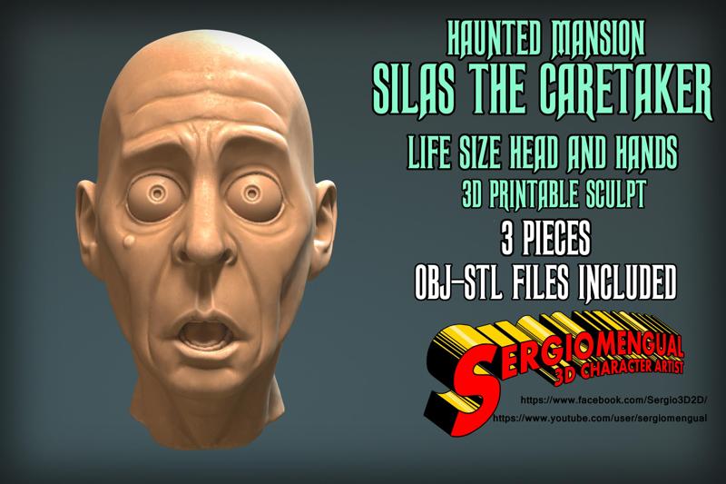 Haunted Mansion Silas the Caretaker Life Size Head and Hands 3D Printable Sculpt