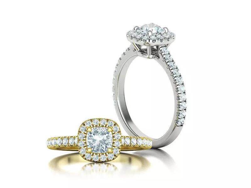 Cushion Halo Engagement Ring 5x5 Gem French Pave Setting