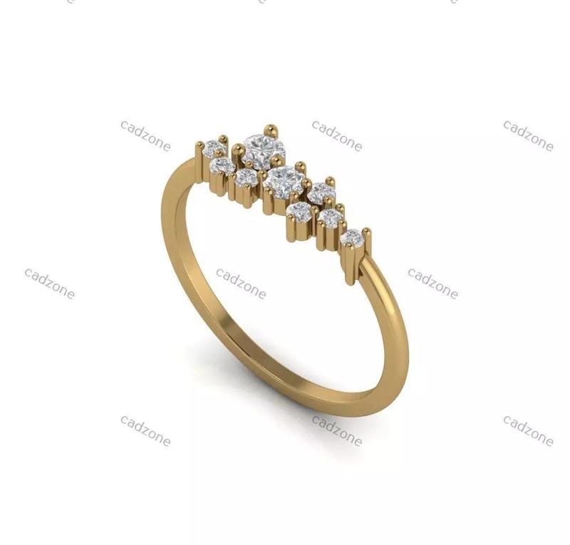 Minimalist Yellow Gold Diamond Cluster Ring-3D Model