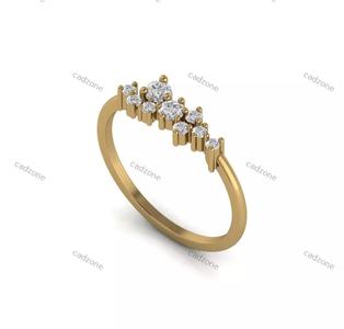 Minimalist Yellow Gold Diamond Cluster Ring-3D Model