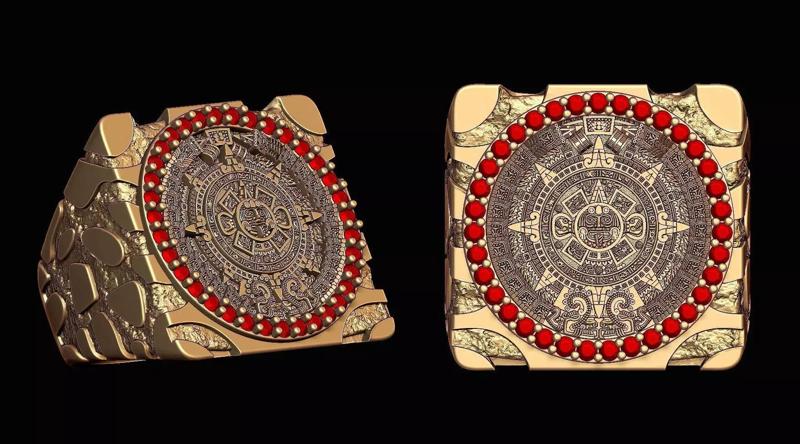 Mayan Calendar Nugget Gold Ring
