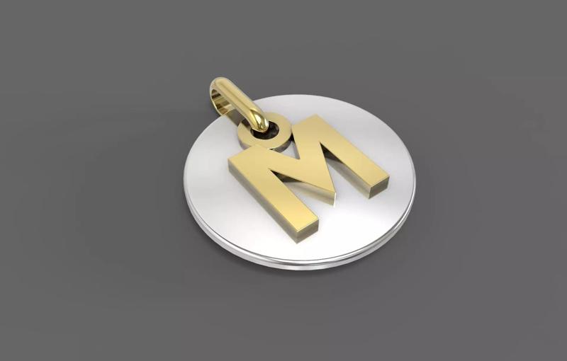 M Pendant letter in gold and silver