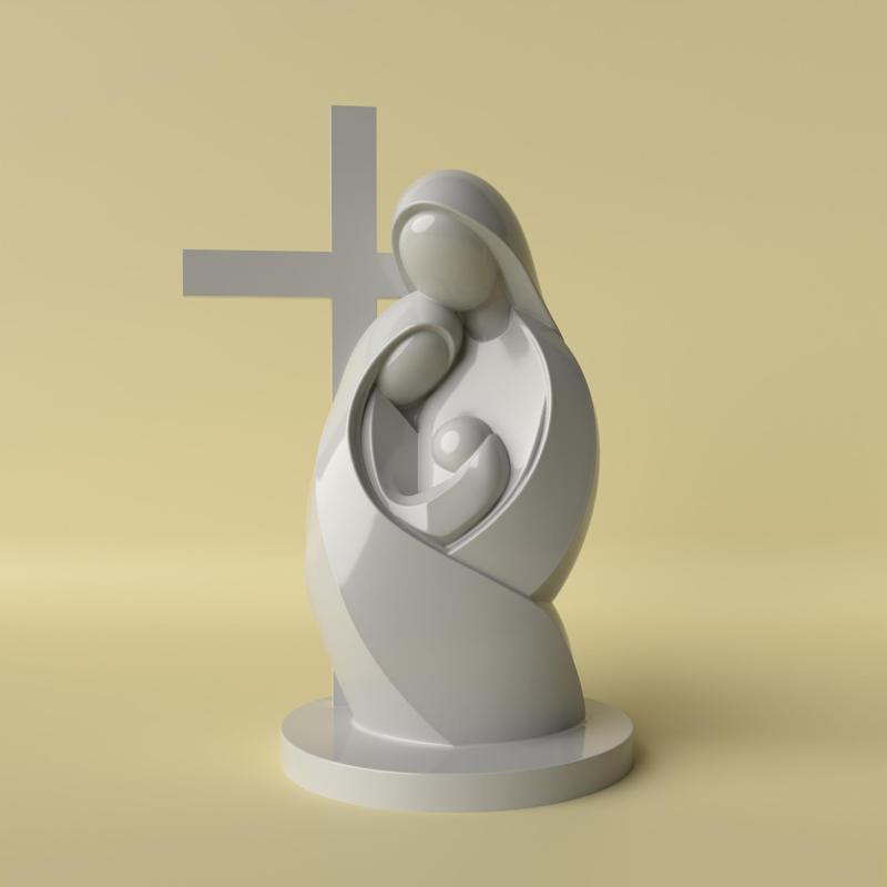 Minimalist Holy Family Statue with Cross  3D Printable Model