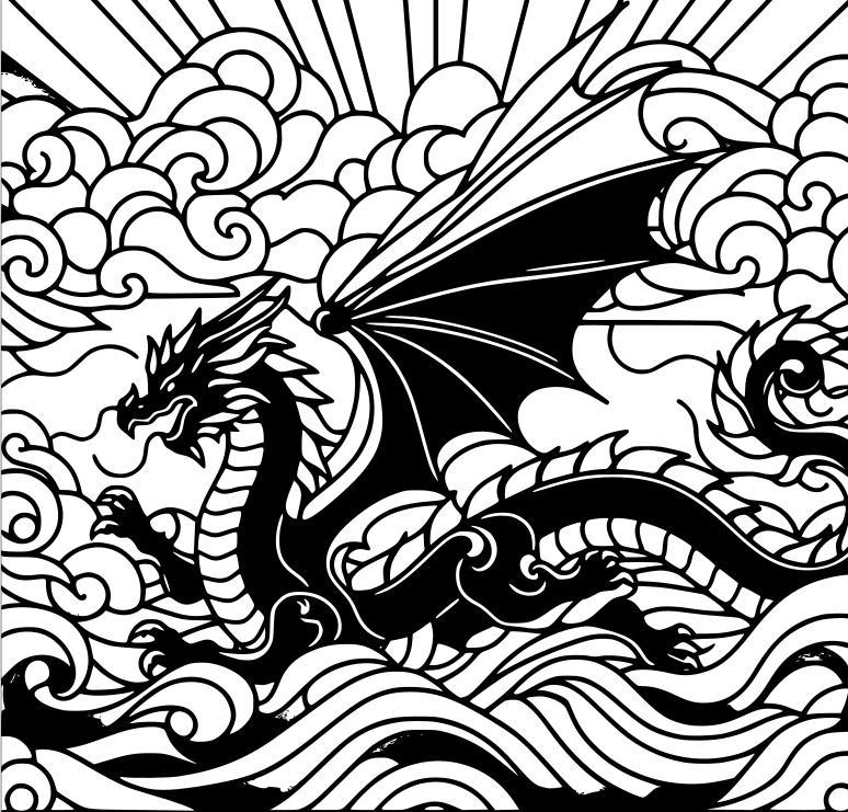 Wall art: Dragon in the clouds (four colours)