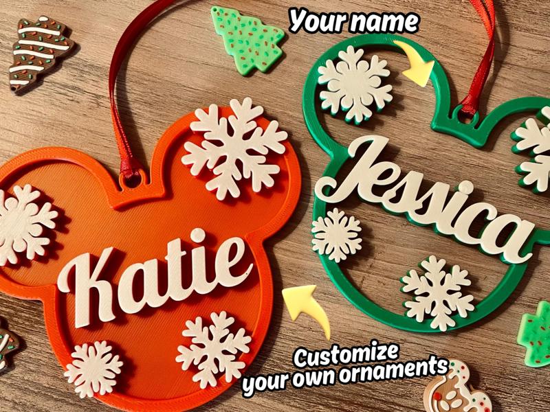 Christmas Mickey Ornament _ Customizable Name