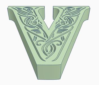 standing initial: letter V