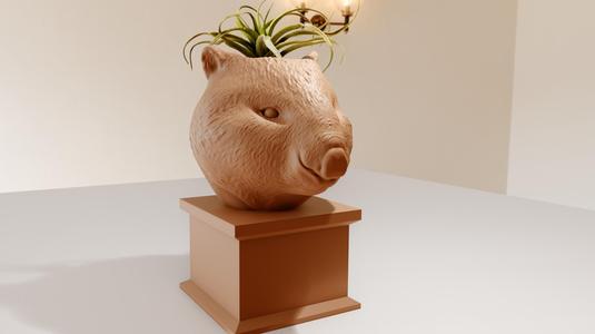 wombat head bust planter pot flower vase stl