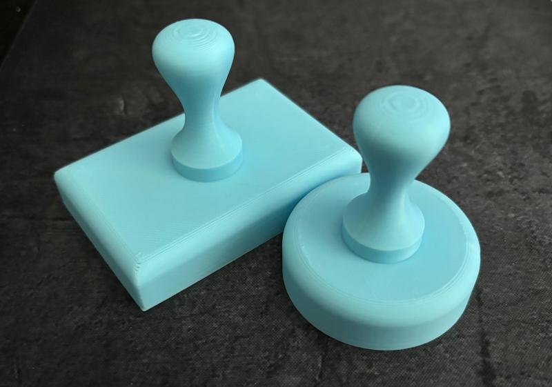 Stamp base with handle and tray