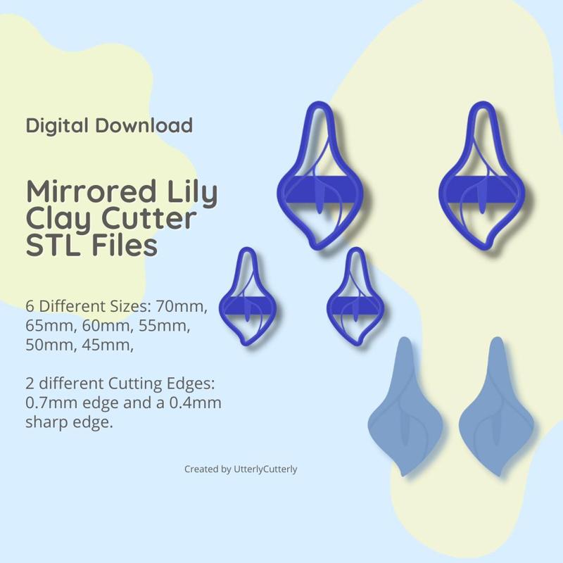 Mirrored Lily Clay Cutter - Embossed STL Digital File Download- 6 sizes and 2 Cutter Versions