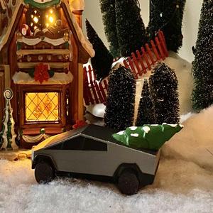 Tesla Cybertruck with Christmas Tree