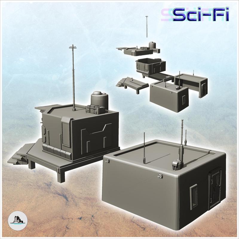 Set of two futuristic houses with flat roof and electronic doors (20) - Future Sci-Fi SF Post apocalyptic Tabletop Scifi Wargaming Planetary exploration RPG Terrain