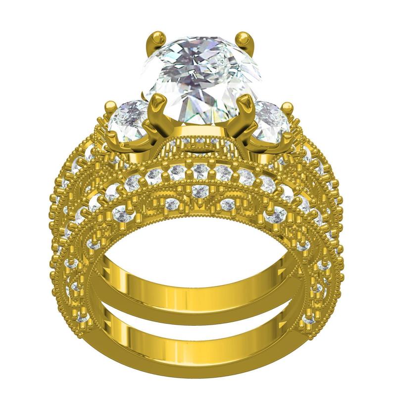 Antique Three Stone Art Deco Engagement Ring with Band