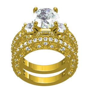 Antique Three Stone Art Deco Engagement Ring with Band