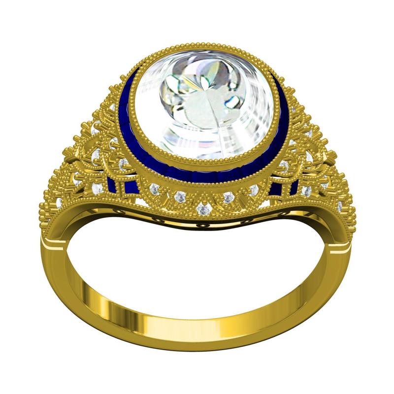 Unique Cushion Diamond Art Deco Ring