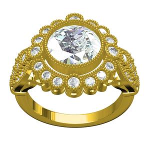 Unique Round Diamond Bezel Set Cathedral Style Ring for Women