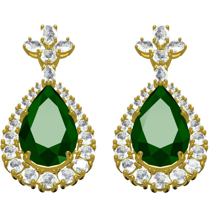 Green Pear Diamond Halo Drop Earring