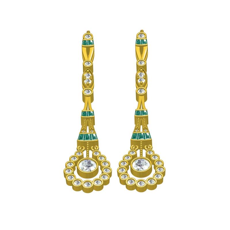 Round Diamond Bezel Set Long Earring