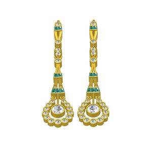 Round Diamond Bezel Set Long Earring