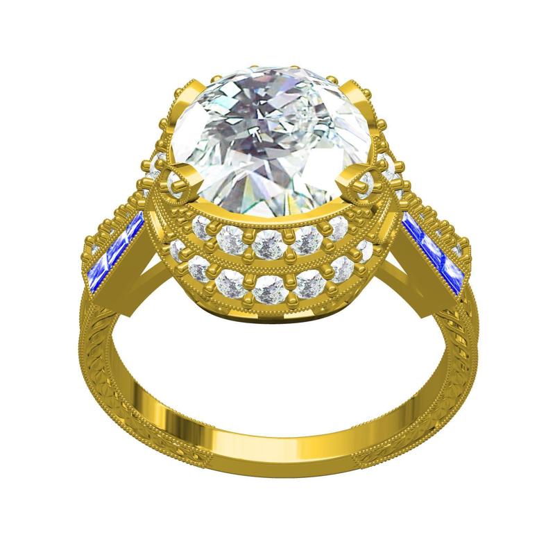 Large Round Stone Vintage Art Deco Engagement Ring
