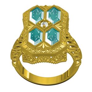 Four Aquamarine Stone Art Deco Filigree Ring