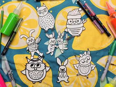Cute Owl Bunny Coloring Craft