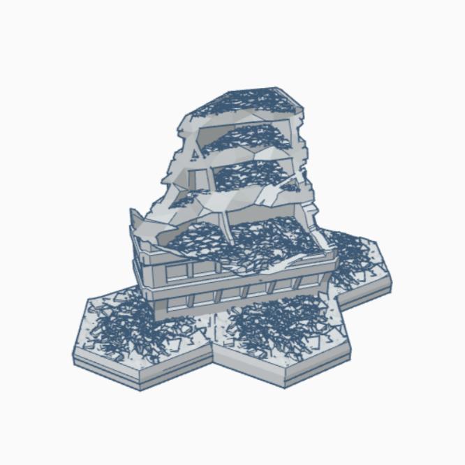 Sci-Fi Ruined Building 31 with Hex Base SFRHB031