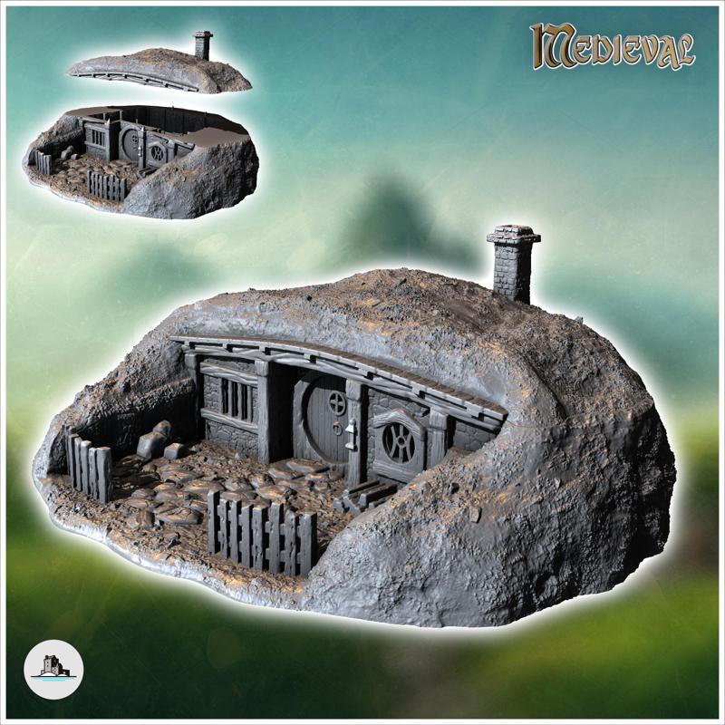Hobbit house under ground with round door and fireplace (28) - Medieval Fantasy Magic Feudal Old Archaic Saga 28mm 15mm