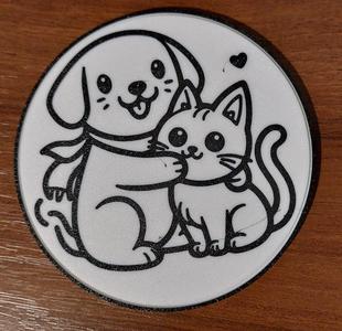 Dog hug cat coaster