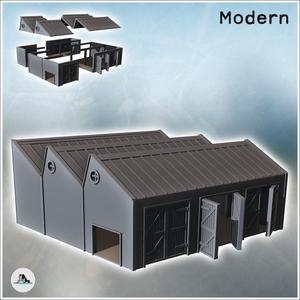 Factory with shed roof, three large reinforced wooden doors, and round windows (1) - Modern WW2 WW1 World War Diaroma Wargaming RPG Mini Hobby
