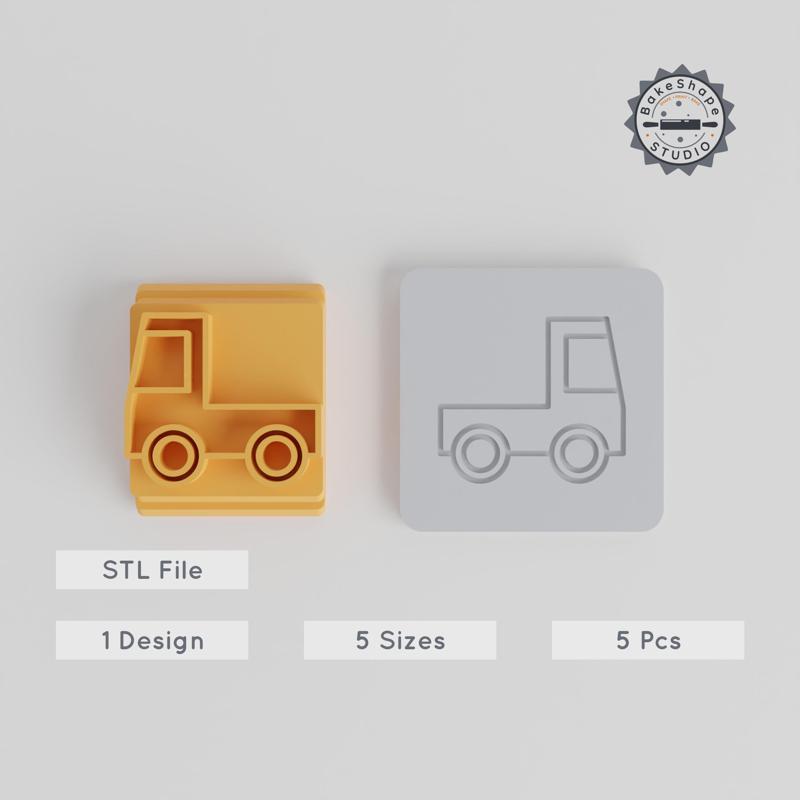 Truck Stamp Tile Set, 5 Sizes for Clay, Cookie & Fondant Crafting