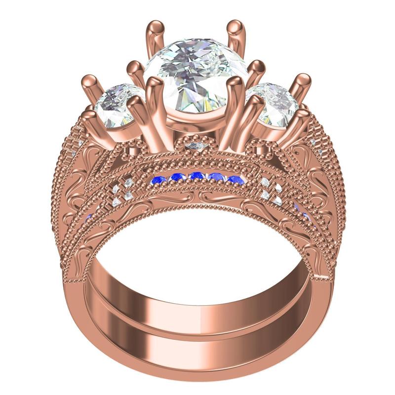 3 Stone Cathedral Engagement Ring With Band