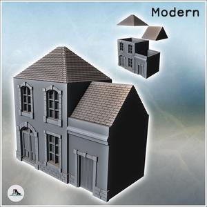 Modern slate-roofed building with annex and upper floor (20) - Modern WW2 WW1 World War Diaroma Wargaming RPG Mini Hobby