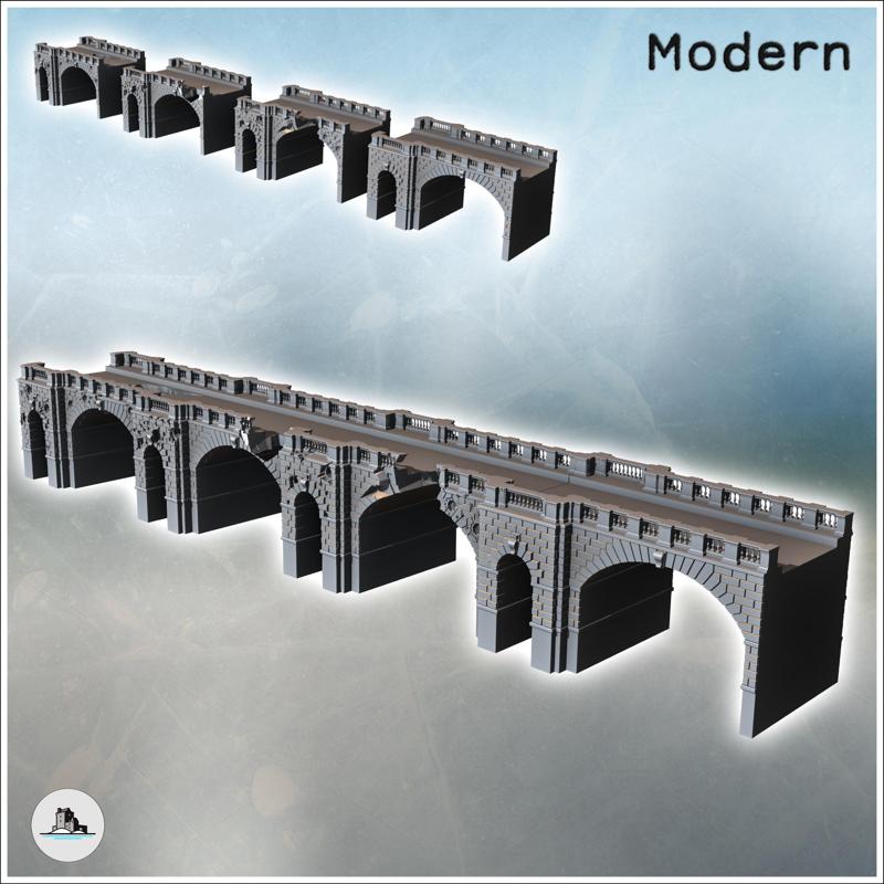 Modern modular brick bridge with multiple pillars and stone railing (7) - Modern WW2 WW1 World War Diaroma Wargaming RPG Mini Hobby