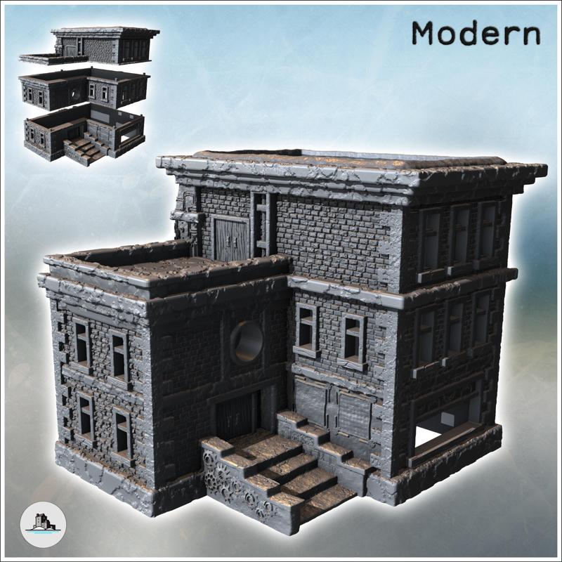 Modern brick building with flat roof and access staircase (4) - Future Sci-Fi SF Post apocalyptic Tabletop Scifi 28mm 15mm 20mm Modern