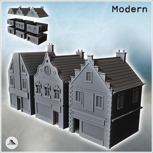 Set of Three Modern European Flemish Houses with Fireplace (10) - Modern WW2 WW1 World War Diaroma Wargaming RPG Mini Hobby