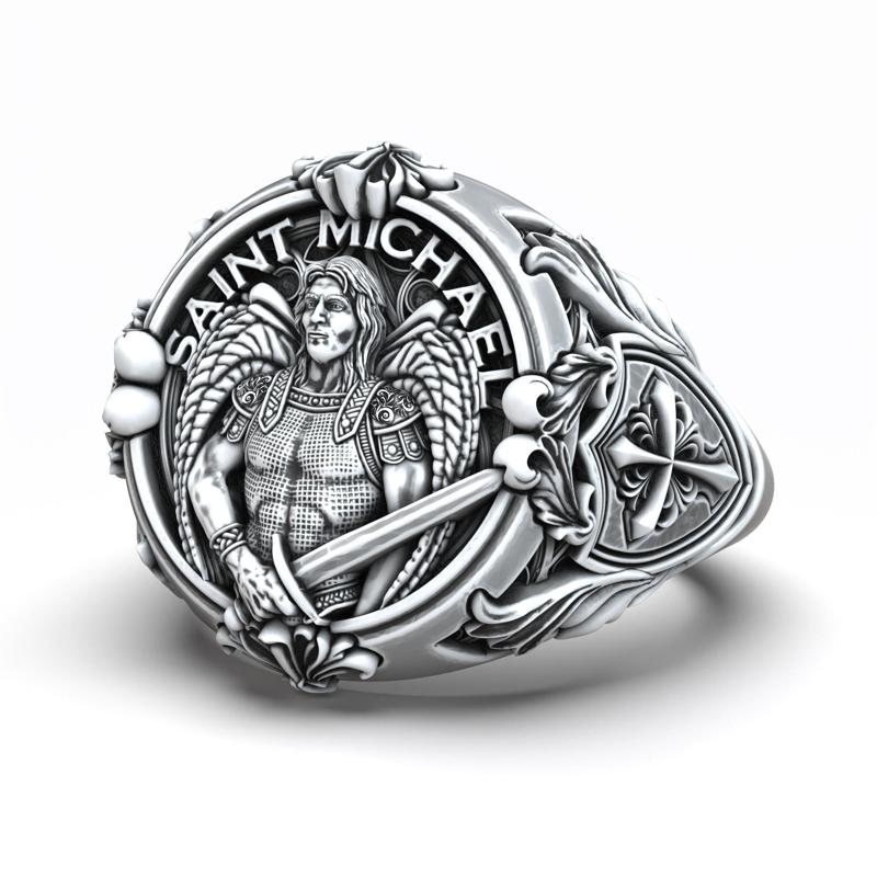 Saint Michael Archangel Shield Sword Symbol Christian Ring
