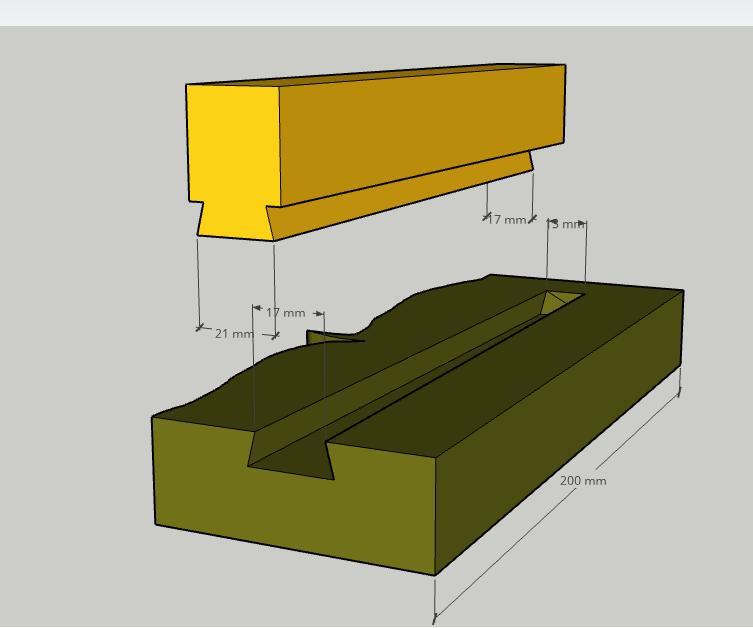 double-breasted dovetail joint partially embedded - oboustrabbý rybinový svlak částečně zapuštěný